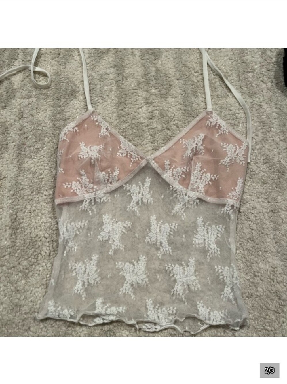 Princess Polly White Sheer Floral Lace Cami Halter Top XS Embroidered Small - Picture 2 of 3